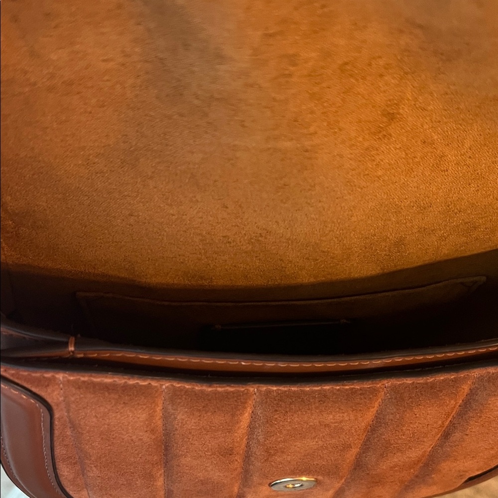 Coach Chestnut Brown Suede & Leather Crossbody with Gold Horse & Carriage Accent - Picture 6 of 12
